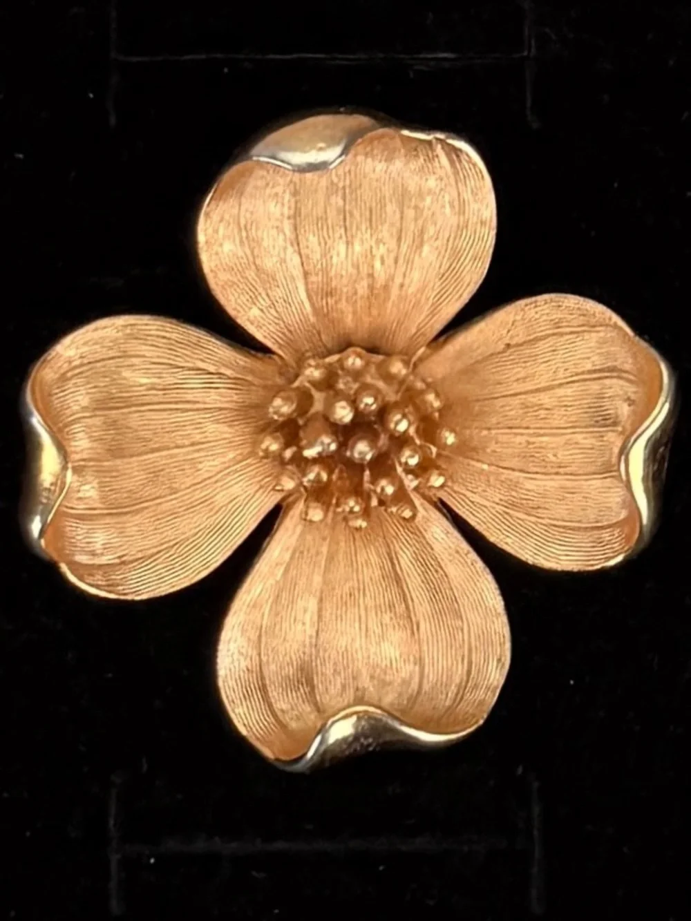 Vintage Trifari Dogwood Flower Brooch Goldtone Textured Petals Floral Pin